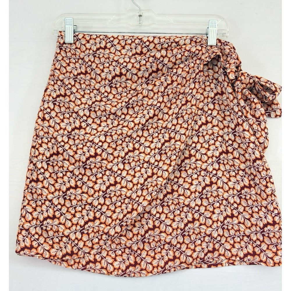 GB Womens Lined Wrap Swing Mini Skirt Tie Detail Burgandy Button Size M